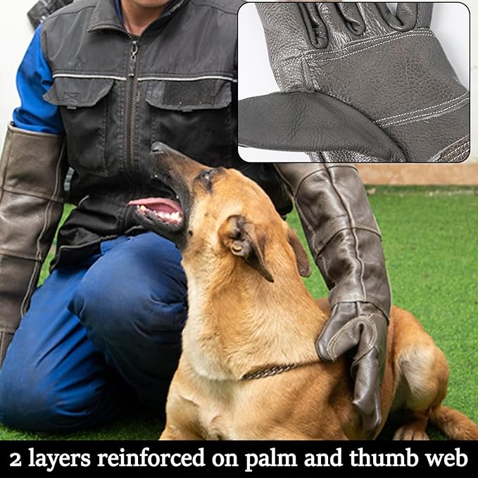 Luwint Genuine Leather Animal Handling Gloves, 22.5’’ Long - Cat & Dog Bite Proof Anti Scratch, for Dog Training, Gardening Gloves, Thorn Proof, Flexible & Water Resistant