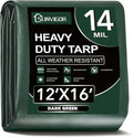 Sunvigor Tarp Waterproof 12x16Ft, Extra Thick 14 Mil Heavy Duty Tarp Cover, Tear & Fade Resistant, Outdoor Tarps with Brass Grommets and Reinforced Edges for Roof, Camping, Patio, Boat (Green)