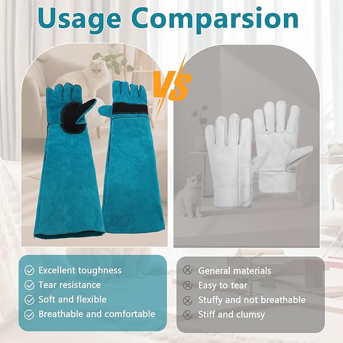 VINGVO Animal Handling Gloves, Anti Scratch Bite Resistant Gloves, Cowhide Multipurpose Pet Glove for Cat Dog Snake Falcon