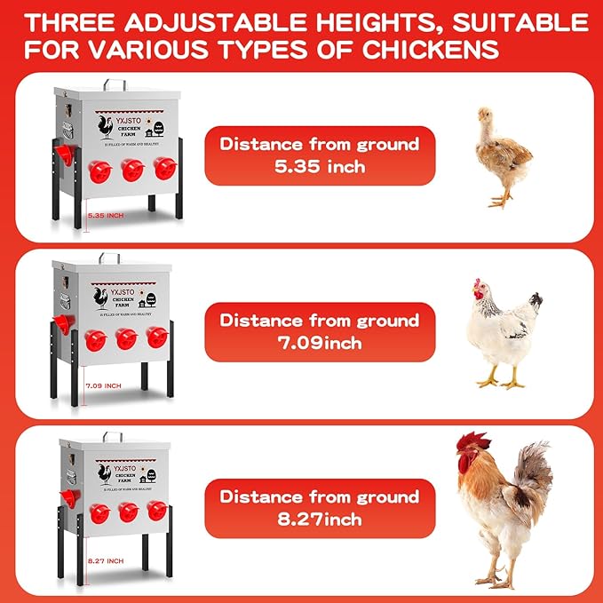 50LB Automatic Chicken Feeder with 8 Ports, Heavy Duty Metal No-Waste Poultry Feeder, Rustproof & Weatherproof Chicken Feeder with Adjustable Legs & Locking Lid