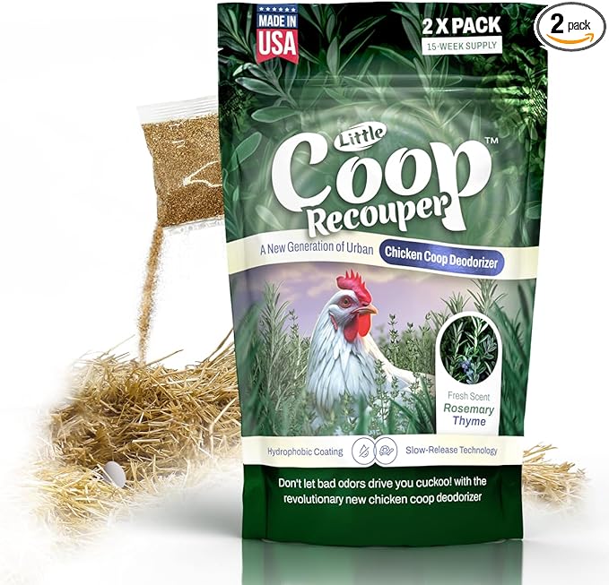 Little Coop Recouper | a New Generation Of Urban Chicken Coop Deodorizer | Unique Slow Release Formula | Natural Fresh Scent | Up to 15 Weeks Supply | 4x0.5oz (Rosemary & Thyme)
