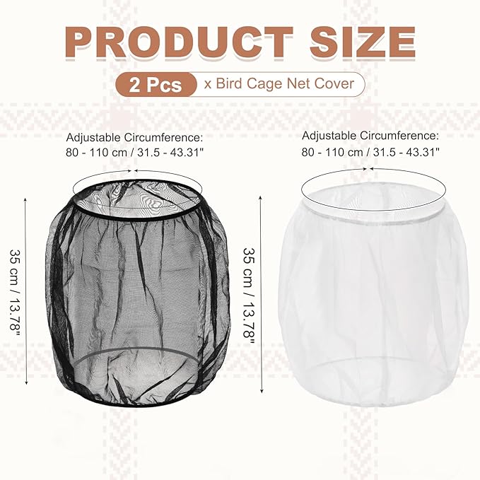 Bird Cage Seed Catcher, Bird Cage Net Cover Seeds Guard, Universal Birdcage Accessories, Black/White, Circumference 31.5"-43.3", Height 13.8" for Parrot Cockatiel Enclosures
