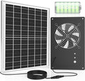Solar Fan with Battery 15000 mAh and Timer - 25W Powered Exhaust Fan High Wind Speed Rainproof for Outdoor Greenhouse, Chicken Coop, Doghouses, Shed, Vent, Windows