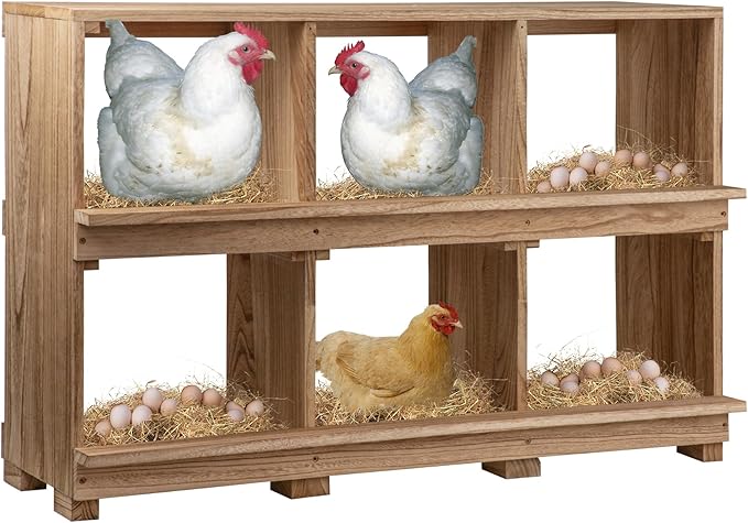 Nesting Boxes for Chickens 6 Compartment, Wall-Mounted Wooden Chicken Nesting Box, Ensuring Comfortable Egg Laying, Preventing Egg Falls, Perfect for Backyard and Poultry Farms