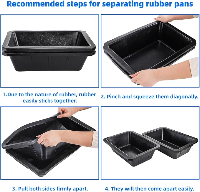 2 Pack Rubber Feeder Pan, 10 Quart Large Horse Trough Feeder Bucket, Heavy Duty 2.5 Gallon Chicken Dust Bath Tub Water Bowl for Pig Goat Dog Cat Farm Livestock Animal Feeding, Rectangular