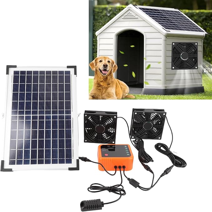 10W Solar Powered Fan, Solar Panel 2 Fan Kit with 4400mAh Battery and Controller, Solar Exhaust Dual Ventilation Fans for Shed Chicken Coop Greenhouse Outdoor