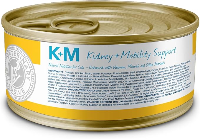 Blue Buffalo Natural Veterinary Diet K+M Kidney + Mobility Support Wet Cat Food, Chicken 5.5-oz cans (Pack of 24)