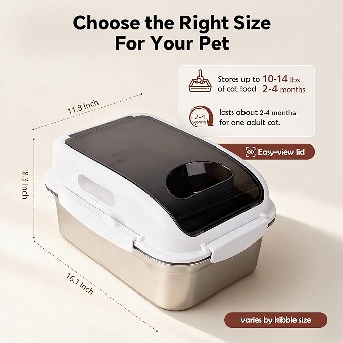 304 Stainless Steel Dog Food Storage Container with Lid for Cat Bird Pet Dry Food Treats, Airtight Mouse Proof Small Storage Bin Fits Up To 10 Lbs, Coming With Scoop