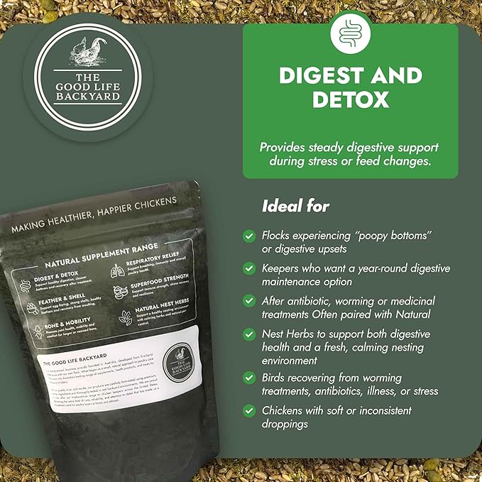 Good Life Backyard Digest & Detox for Chickens – Natural Digestive Support Gut Health Blend (2 lb Pouch) | Hatching Time