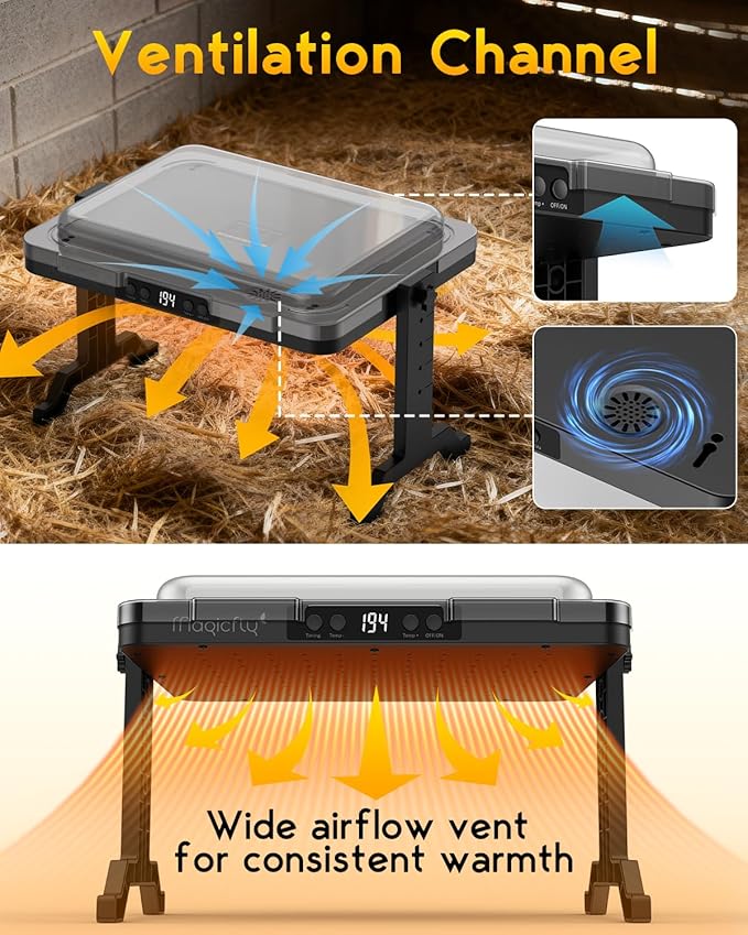 Brooder Plate for Chicks, Magicfly 200W Adjustable Chick Brooder Heater with Temp & Timer, UL-Compliant Safe Design, Chicken Coop Heater with Remote Control & Cover, for Ducklings Poults