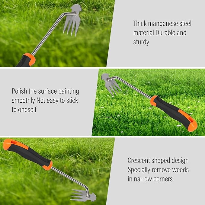 Portable Manganese Steel Weeding Tools for Hand Weeder Puller for Vegetable Gardening Backyard Farm Planting(Rubber Handle)