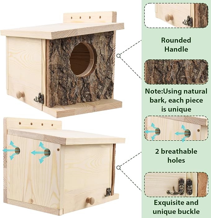Squirrel Nesting Box - Easy Assembly Squirrel Houses for Outside Nesting, Wooden Nesting Box for Squirrels,Chipmunk,Bird and Small Animals