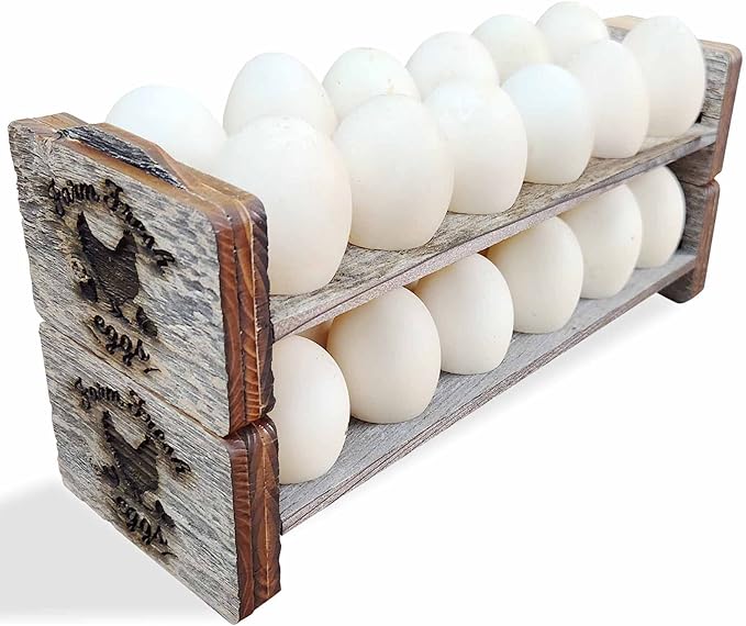 Rockin' Wood Egg Holder Tray- Countertop Stackable Egg Rack For Fresh Eggs - Made in the USA with real rustic reclaimed wood - egg sorter - wood egg tray (Double Tray)