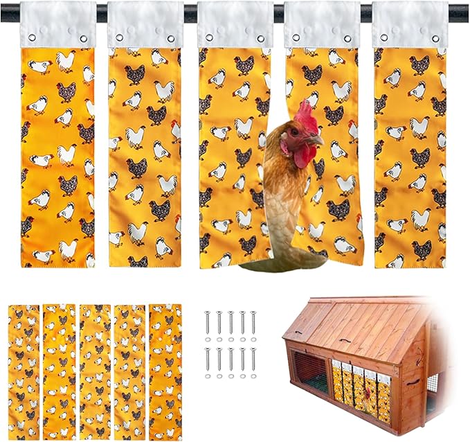 MOMWOW Chicken Nest Box Curtains - Home Partition Curtain for Laying Eggs - Wind, Rain, Light Protection - Prevent Disturbance - Easy Button Closure (Yellow)