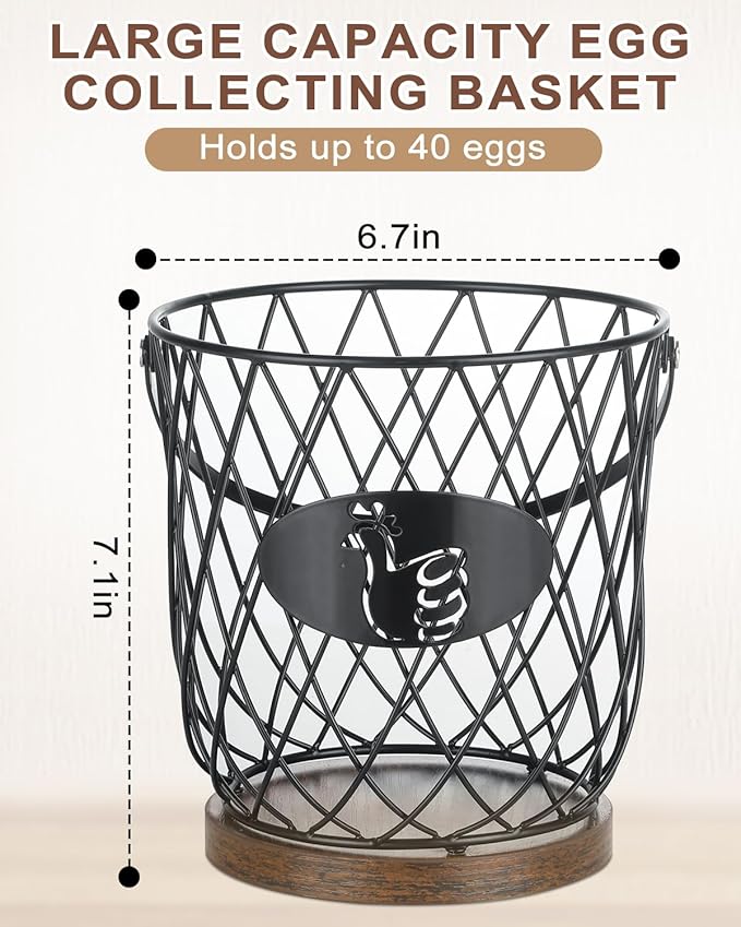 Egg Basket for Gathering Fresh Eggs, Round Egg Collecting Basket with Handle, Egg Holder Countertop Decor & K-Cup Organizer (Metal)
