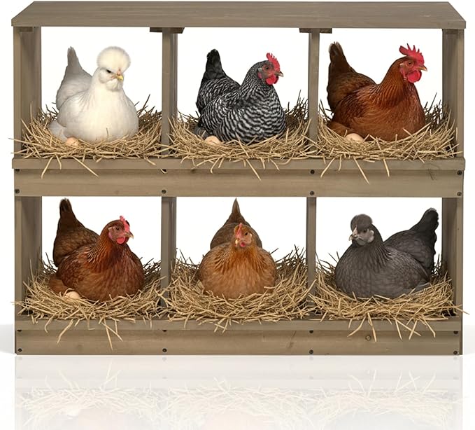 VINGLI Chicken Nesting Boxes, Wooden Nesting Boxes for Chickens, Egg Nesting Box for Hens, Chicken Coop Laying Boxes (6 Compartments)