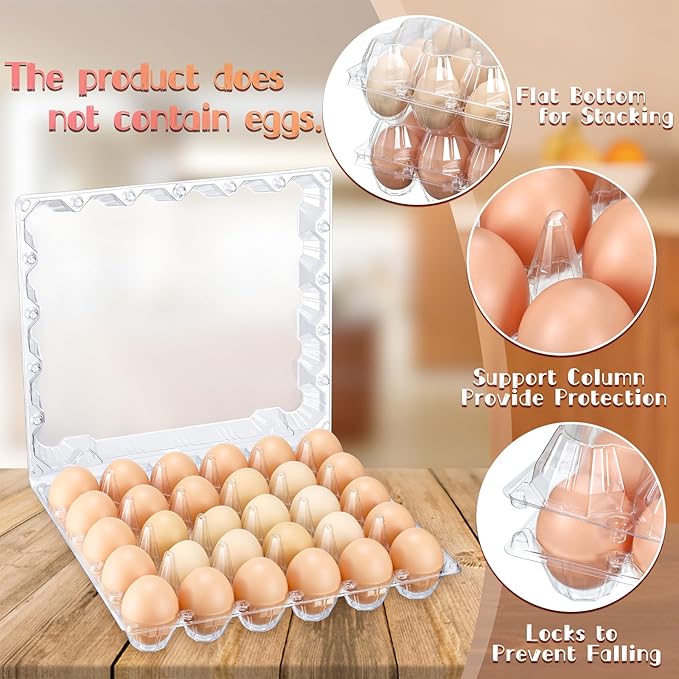Zubebe 200 Pieces Clear Egg Cartons Plastic Egg Cartons Bulk Empty Chicken Egg Tray Holds Securely Clear Blank Egg Cartons for Chicken Farm Business Market Home Refrigerator Storage(5 x 6 Grids)