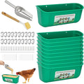 10 Pack Fence Feed Feeder 4.5 Quart Hanging Chicken Feeder Trough with Brush & Scoop Green Goat Hanging Fence Feeders Feeder with Hooks Screws & Zip Tie for Livestock Feeding Container Goats Supplies