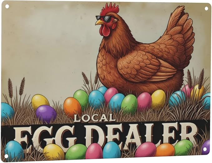 Local Egg Dealer Funny Chicken Coop Sign Farm Fresh Eggs Aluminum Sign Humorous Poultry Farm Decor Gift for Chicken Lovers Rustic Metal Sign 8x12 Inches Style-05