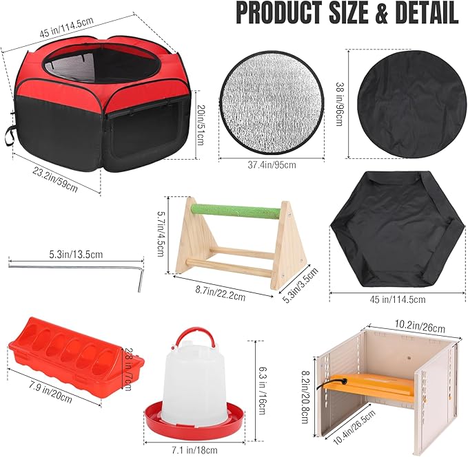 Brooder Box for Chicks Starter Kit - Pop-Up,Collapsible & Breathable Chicken Brooder with 10x10in Heater, Feeder, Waterer, Perch & Insulated Pads - Fits 10 Chicks/Ducks/Quail