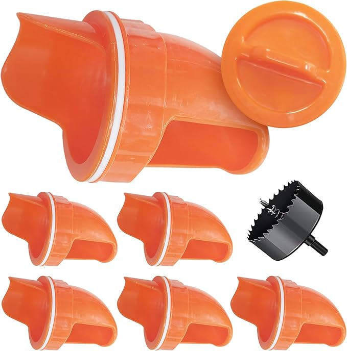Durable Chicken Feeder Rain Proof Poultry Feeder Port Gravity Feed Kit for Buckets, Barrels, Bins, Troughs, Easy Clean - 6 Pack with Hole Saw for Easy Installation