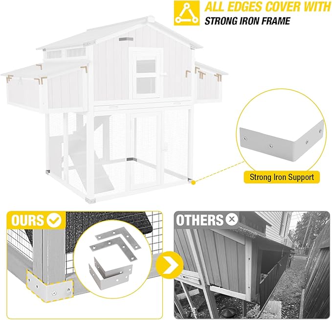 Chicken Coop Portable Chicken House with Metal Edge Easy to Set Up by Few Steps Wooden Poultry Cage with Large Nesting Box,Multi-Levels,26ft²