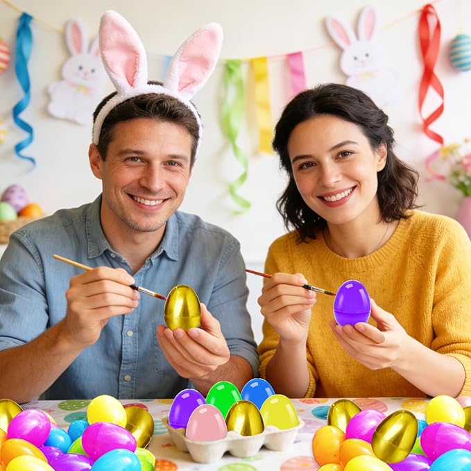 Bvrbaory 100 Pcs 2.4" Fillable Easter Eggs,Bulk Plastic Hinged Empty Eggs,Bright Colorful Easter Egg,Assorted Colors for Easter Egg Hunt,Basket Stuffers,Party Favors,Treasure Box,Classroom Prizes