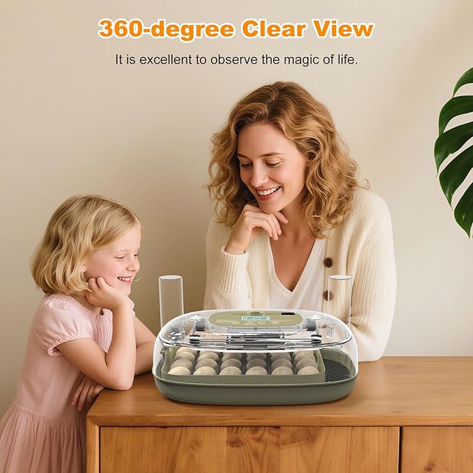 24 Egg Incubators for Hatching,Automatic Egg Turning and Temperature Control Humidity Display,Hatch Day,Automatic Water Refill,360° Viewing for Chicken Quail Duck