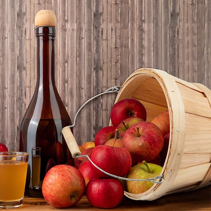 Tatuo 2 Pcs Round Wooden Apple Baskets Wood Fruit Buckets with Handle Fall Harvest Basket Portable Bushel for Market Vegetables Garden Home Party Supplies Easter Gifts (Wood Color)