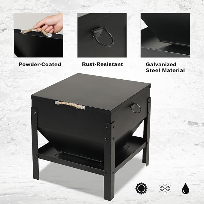 Solution4Patio All Metal Chicken Feeding Box 80 lbs Large Capacity Portable, Waterproof Lid, Hens and Roosters, No Waste Coop Poultry, Galvanized Steel Feeder Standing for Chickens