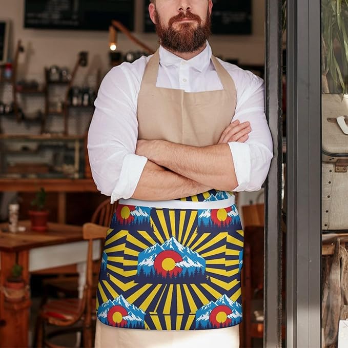 Short Aprons for Servers Unisex Chef Works Waitress Apron with 3 Pockets