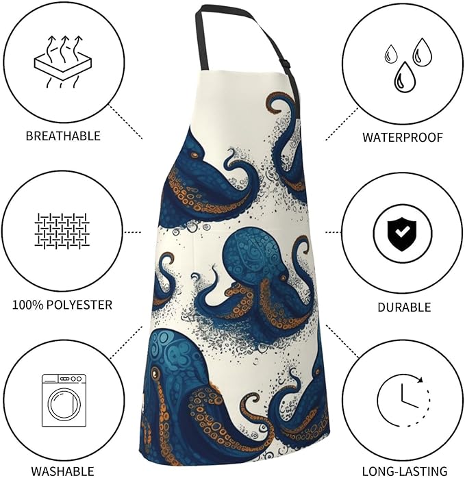 Aprons for Women with Pockets Waterproof Apron Adjustable Bib Turquoise Blue Gold Marble Apron Chef Apron