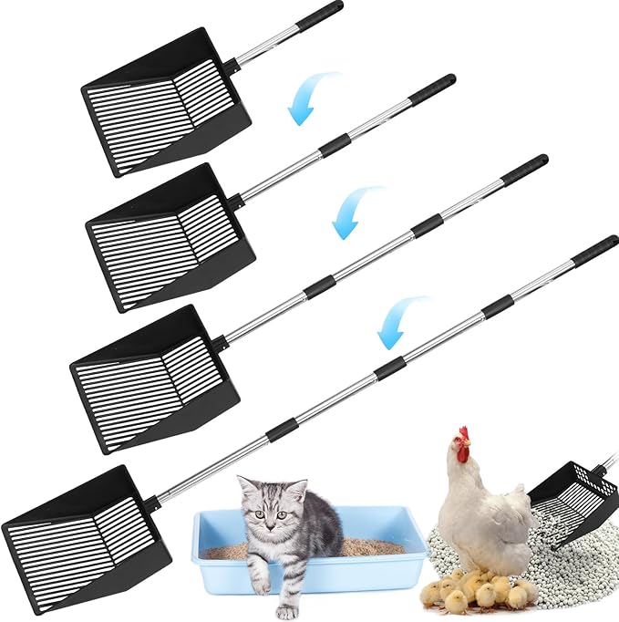 EXPAWLORER Large Chicken Poop Scooper,Adjustable Chicken Coop Rake with Stainless Steel Long Handle,Heavy Duty Litter Sifting Shovel Chicken Coop Accessories(22"-52.3")