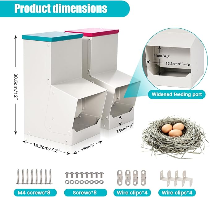 10L Chicken Grit and Oyster Shell Feeder Combo,Metal Automatic Chicken Feeder with Lid Chicken Coop Accessories Supplies Hanging Gravity Poultry Feeders Trough for Strong Eggs Poultry