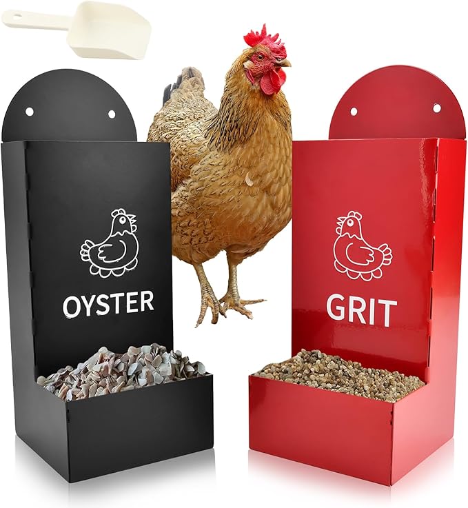 2 Pack Chicken Grit Feeder, Metal Hanging Chickens Oyster Shell Feeders and Grit Feede r,Chicke n Coop Accessories,Easy to Install and Clean