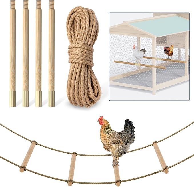 Chicken Roosting Perch Chicken Ladder Chicken Swing for Coop, Adjustable Length Chicken Roosting Bars for Poultry and Chickens, Chicken Run Toys Accessories, Easy to Install & Clean