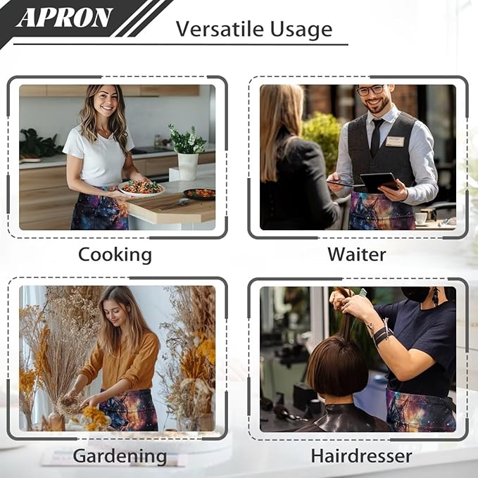 Waist Apron with 3 Pockets Waterproof 13 Inch Short Half Waist Aprons Women Men Server Aprons Waitress Waiter Apron