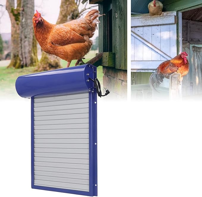 Automatic Chicken Coop Door Solar Powered with Programmable Timer LED Display for Secure Poultry Access Metal and Plastic Construction Two Modes Manual or Time Control
