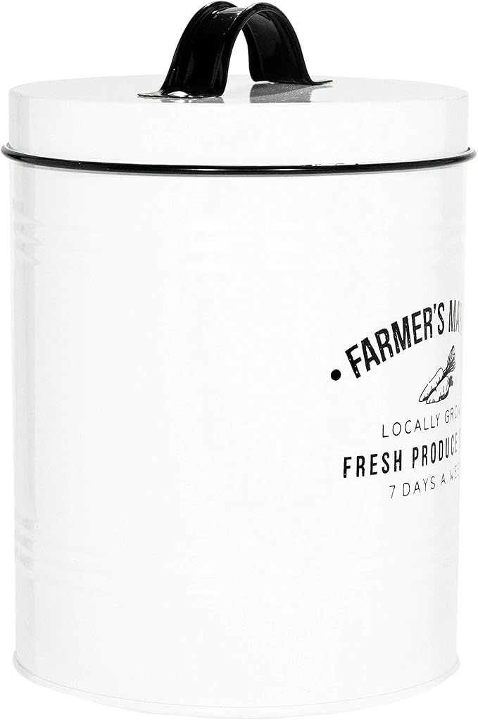 Amici Home Farmers Market Metal Canister | Dry Food Storage Container | Airtight Lid | 76 Ounce Capacity | Farmhouse Décor | Metal Canister for Kitchen Countertop