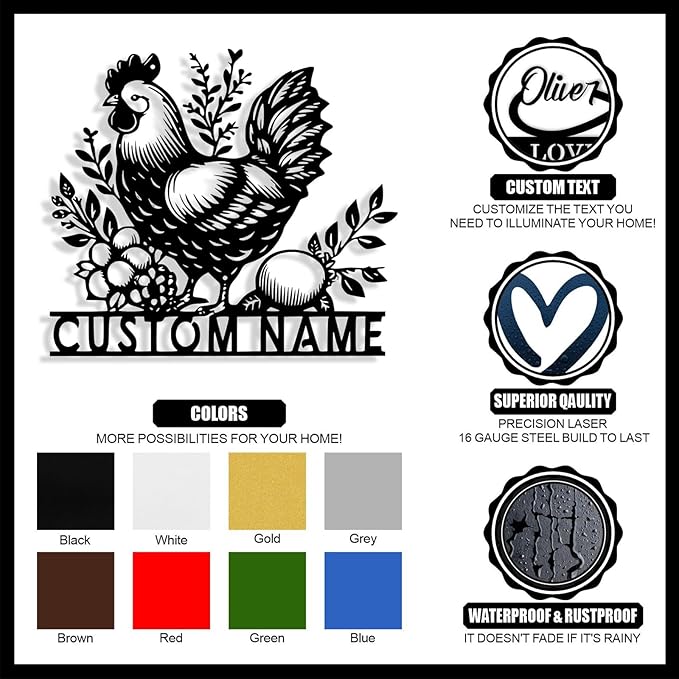 Custom Chicken Coop Metal Sign, Personalized Chicken Coop Sign for Outside, Custom Metal Hen House Farm Signs, Chickens Hen House Farmhouse Wall Art Decor