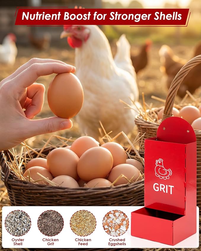 Chicken Oyster Shell Feeder, 2 Pcs Metal Chicken Feeder Kit, Chicken Coop Accessories, Includes Feeding Spoon & Brush