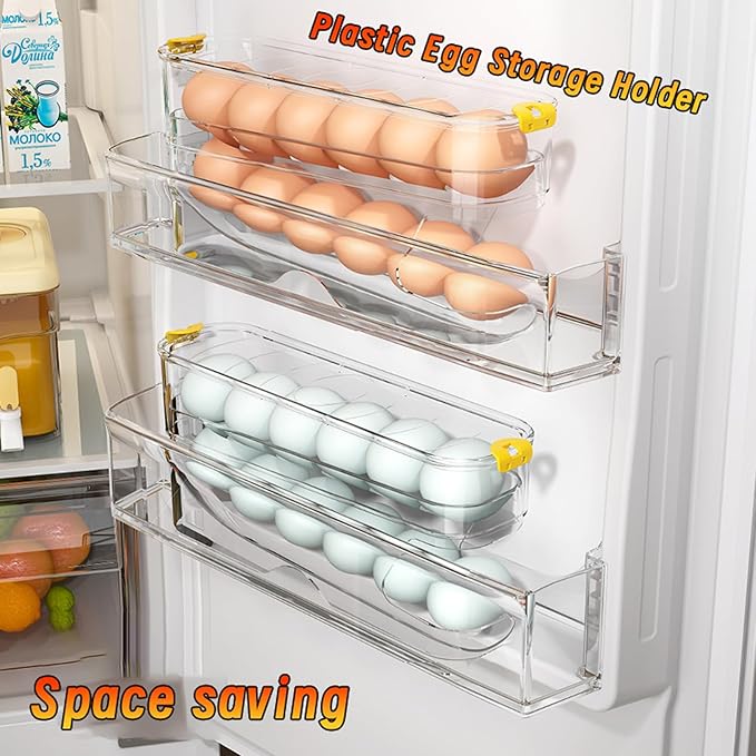 Egg Container for Refrigerator Clear Stackable Egg Holder for Kitchen Storage and Organization (Transparent, 2 Tier)