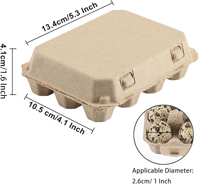 60 Pcs Quail Egg Cartons, Dozen Huevo Box, 3x4 Blank Natural Color Pulp Paper Eggs Container, 12 Count Quail Storage Egg Holder Reusable Strong Tray for Refrigerator