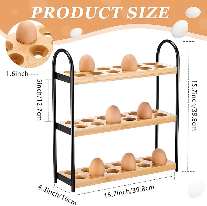 Wooden Egg Holder Countertop 3-layer Hold 36 Eggs Fresh Storage, for Kitchen Organization and Pantry Storage Home Collecting(Bamboo Wood)