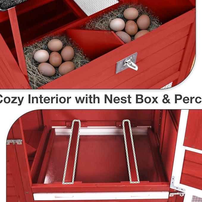 Large Mobile Chicken Coop Wooden with Wheels, Expandable Outdoor Chicken House with Nesting Box & Pull-Out Tray, Easy-Clean Poultry Coop for 2–3 Chickens & Ducks