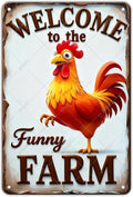 Funny Rooster Decor Sign Welcome To The Funny Farm Rustic Tin Sign for Home Farm Chicken Coop Decor 12x8 Inch