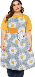 Sanlykate Extra Large Canvas Cotton Apron for Men & Women, Plus Size Durable Aprons with 2 Pockets, Adjustable Bib Machine Washable Oversized Aprons for Baking, Cooking, Painting - Sunflower