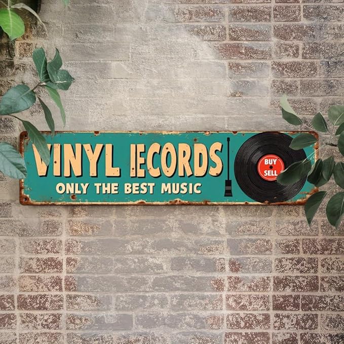 Vinyl Records Metal Tin Sign Vintage Retro Music Wall Decor for Man Cave Bar Studio Garage Game Room 4x16 Inch