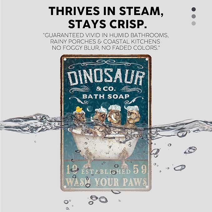 Vintage T-Rex Tin Sign Wash Your Paws Retro Bathroom Metal Sign Funny Dinosaur Nostalgic Wall Decor Decorations for Home Bedroom Toilet Man cave Cafe Kitchen Bar Office Garage 12 * 8In