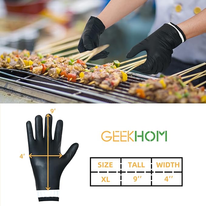 GEEKHOM BBQ Gloves Disposable Nitrile & Cotton: 50-Piece Heat Resistant Set with Liner for Cooking, Grilling & Meat Handling